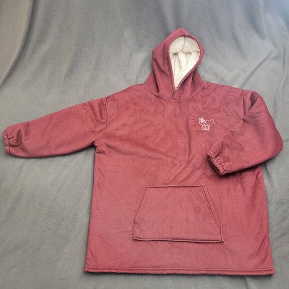 Hoodie Sweater Womens L Oversized Pink Cozy Fluffy Lounge Peace Love Book Binge - Picture 2 of 14